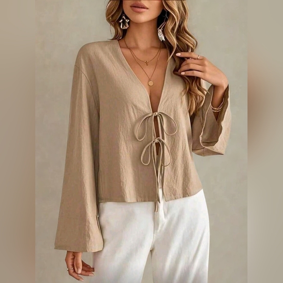Boutique Tops - Desert Muse Tie-Front Bell Sleeve Top — Desert Glow